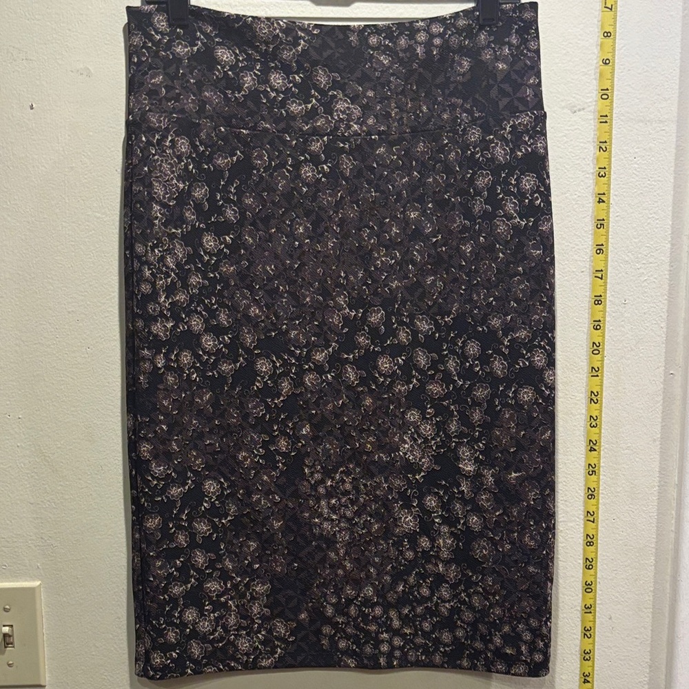 LuLaRoe Black and Purple Floral Midi Skirt